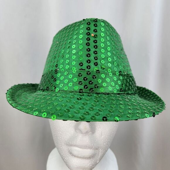 🔺️NWOT Green Sequined Light-Up Fedora Hat - Picture 3 of 8